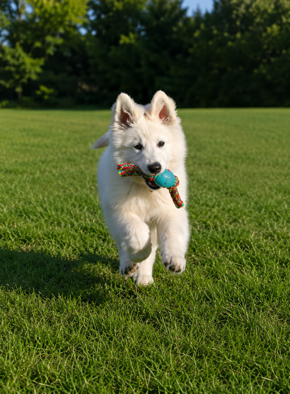 German Shepherd Puppy Bella playing in the yard